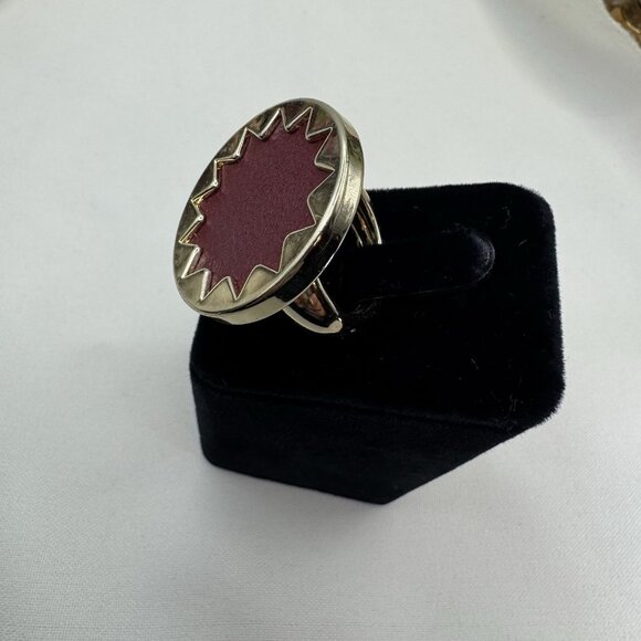HOUSE OF HARLOW GOLD PLATED OVER CRANBERRY LEATHER SUNBURST RING SZ 7 - Picture 9 of 9